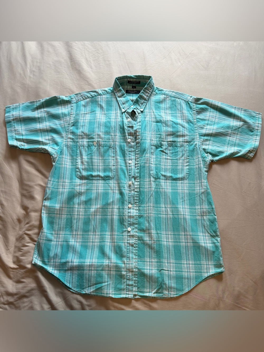 Vintage Christian Dior Monsieur Green Plaid Cotton Shirt - L